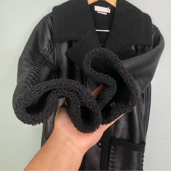Jonathan Simkhai Windsor Vegan Sherpa Biker Coat Black Braided Long Length‎ XS - Picture 6 of 12